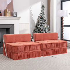 Orange Folding Sofa , Futon Sleeper Chair, Convertible Chair Floor Couch & Sleeping Mattress for Living Room, Guest Room, Home Office, Apartment, Small space, Removable Back Cushion.