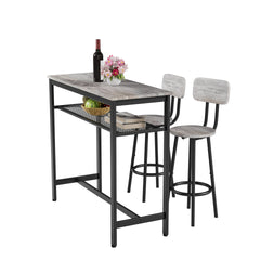 Bar Table and Chairs Set, Square Table With 2 Stools, Dining Pub Set for 2, Space Saving for Kitchen Breakfast, Living Room, Party Room, Grey