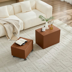 Modern Brown MDF Saddle Leather Table – Two Compact Sizes, Perfect for Living Room Decor & Daily Use