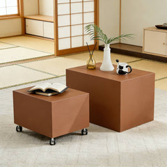 Modern Brown MDF Saddle Leather Table – Two Compact Sizes, Perfect for Living Room Decor & Daily Use