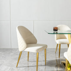 Modern Dining room chair stainless steel legs light yellow PU leather of back cushion&beige velvet of front cushion , set of 2