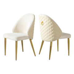 Modern Dining room chair stainless steel legs light yellow PU leather of back cushion&beige velvet of front cushion , set of 2