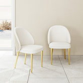 Modern Dining room chair stainless steel legs light yellow PU leather of back cushion&beige velvet of front cushion , set of 2