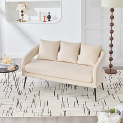 53.7"Modern Upholstered Velvet Open Back Loveseat Settee with 3 Pillows, Small Comfy Sofa 2-Seater Mini Sofa for Small Space with Metal Legs, Living Room Bedroom Office Dorm Studio Apartment, Beige