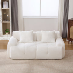 73" Modern Modular Sectional Sofa Loveseat, 2 Seater Tufted Comfy Cloud Tufted Floor Convertible Couch with 2 Pillows, Boneless Conversion Sofa for Living Room,Office, Apartment,Guestroom, Ivory