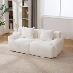 73" Modern Modular Sectional Sofa Loveseat, 2 Seater Tufted Comfy Cloud Tufted Floor Convertible Couch with 2 Pillows, Boneless Conversion Sofa for Living Room,Office, Apartment,Guestroom, Ivory