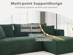 Modular Sectional Sofa Couches L-Shape Couch 2Seat Modular Sofa Memory Foam Sectional Couches for Living Room, Cloud Couch with Oversized Chaise (Green, Stripe (Right Facing Chaise))