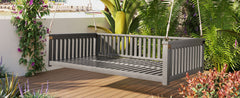 TOPMAX Patio Minimalist Twin Size Garden Swing Bed Wood Porch Swing with Ropes for Backyard, Safe Sloped Design, Gray