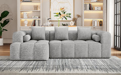 101.2" Sectional Sofa Full-Compressed Sofa Modular Sofa Couch Free-combined Sofa with Deep Seating and Two Side Pockets for Living Room, Light Grey