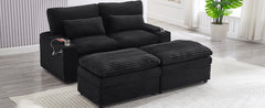 Loveseat Sofa 70.9" Free-combined Sectional Convertible Sofa Bed with Storage Space, Two Movable Ottomans, Four USB Ports and Two Cup Holders for Living Room, Black