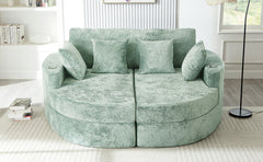 Full-Compressed Chaise Sofa 80" Curved Chaise Lounge Sofa Boneless Couch Upholstered Sofa Bed with Two Cup Holders for Living Room, Green