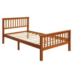 Wood Platform Bed with Headboard and Footboard (Oak)