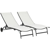 Outsunny Chaise Lounge Outdoor, 2 Piece Lounge Chair with Wheels, Tanning Chair with 5 Adjustable Positions for Patio, Beach, Yard, Pool, Cream White