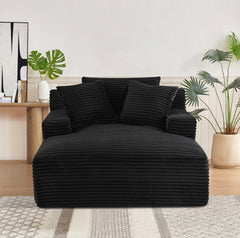 Cloudline Oversized Chaise Lounge Chair in Soft Corduroy, Modern Comfy Couch with Full Foam Cushioning, Cozy Sleeper Sofabed for Living Room, Bedroom, No Assembly Required, Black