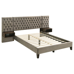 Kiah Light Brown Upholstered Queen Wall Panel Bed