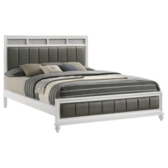 Talia White and Grey Upholstered California King Panel Bed