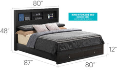 Transitional Black King Storage Bed