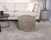 Ceasar Handcrafted Square Pouf, Taupe and Gold