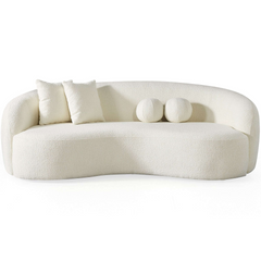 Drake Japandi Style Curvy Boucle Sofa Ivory White Boucle 89"