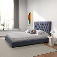 Donald Mid Century Modern Grey Velvet Platform Bed Queen