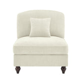 Armless Sofa Chenille W/1 Pillow -Beige+White