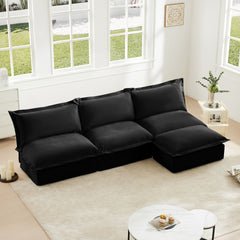Slipcovered 3 Seater Armless Modern Upholstered Modular Armless Sectional with Reversible Ottoman,Sectional Sofa Couch Armless Sofa Couch Free Combination, Chenille Fabric, Black