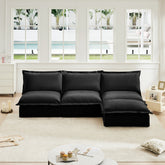 Slipcovered 3 Seater Armless Modern Upholstered Modular Armless Sectional with Reversible Ottoman,Sectional Sofa Couch Armless Sofa Couch Free Combination, Chenille Fabric, Black