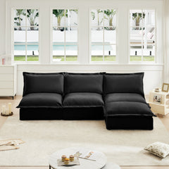 Slipcovered 3 Seater Armless Modern Upholstered Modular Armless Sectional with Reversible Ottoman,Sectional Sofa Couch Armless Sofa Couch Free Combination, Chenille Fabric, Black