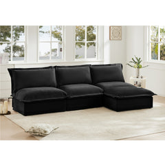 Slipcovered 3 Seater Armless Modern Upholstered Modular Armless Sectional with Reversible Ottoman,Sectional Sofa Couch Armless Sofa Couch Free Combination, Chenille Fabric, Black