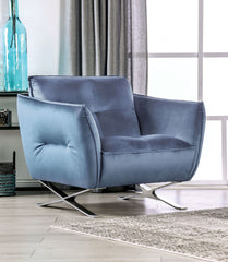 Contemporary Style 1pc Chair Light Blue Finish Biscuit Tufting Tight Back And Seat X Cross Chrome Legs Primary Living Room
