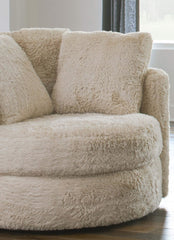 Contemporary Style 1pc Round Chair Curved Arms Track Arms Accents Pillows Included Cream / Beige