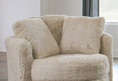 Contemporary Style 1pc Round Chair Curved Arms Track Arms Accents Pillows Included Cream / Beige