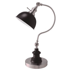 Industrial Style 1pc Table Lamp Stain Nickel Circular Metal Base Curved Stem Lamp
