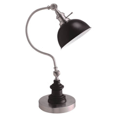 Industrial Style 1pc Table Lamp Stain Nickel Circular Metal Base Curved Stem Lamp