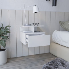 Adele Floating Nightstand , End Table, Side Table Drawer, Open Top Shelves -White