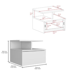Adele Floating Nightstand , End Table, Side Table Drawer, Open Top Shelves -White