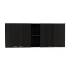 Portofino 150 Wall Cabinet, Double Door, Two External Shelves, Two Interior Shelves -Black