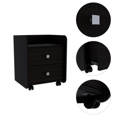Aura Nightstand , End Table, Side Table Metal Handle, Two Drawers, Superior Top -Black