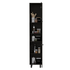 Hobart Pantry, Three Interior Shelves, Two Shelves, Two Cabinets -Black