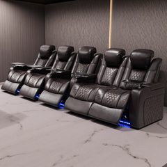 155.5"Power Recliner 5 PC Made WithTop-Grain Nappa,Fully Adjustable Relaxation,Smart Charging,Dynamic RGB LED Lighting,COFFEE