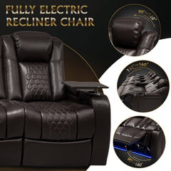 155.5"Power Recliner 5 PC Made WithTop-Grain Nappa,Fully Adjustable Relaxation,Smart Charging,Dynamic RGB LED Lighting,COFFEE