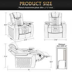 37.8"Power Recliner 1 PC Made WithTop-Grain Nappa,Fully Adjustable Relaxation,Smart Charging,Dynamic RGB LED Lighting,COFFEE