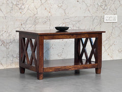 Solid Wood Belmont X-Frame Coffee Table, Chestnut, Dark Brown