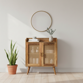 Solid Wood Larissa T-Bar Raised Cabinet, 2 Shelves, Light Brown
