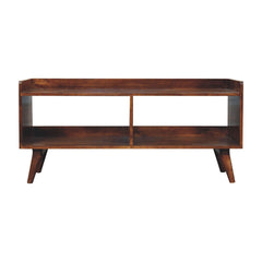 Solid Wood Open-top Chestnut Media Unit, 2 Open Shelves, Nordic Legs, Dark Brown