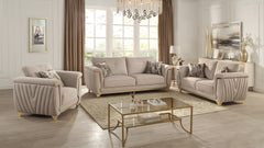 Leena Contemporary Style Upholstery Chair Made with Wood in Gold accent & Beige