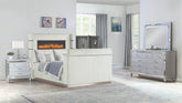 Lavish Modern Style 4 Pc King Bedroom Set Made with Fireplace in Headboard & TV stand in Footboard with Wood in Beige(NJ INVENTORY)