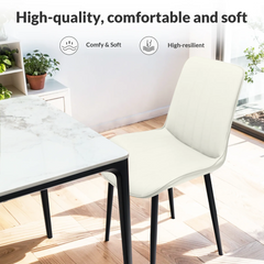 White PU Leather Dining Chair with Metal Legs, Wave Pattern Upholstered Armless Chair Set of 4 for Kitchen, Restaurant, Living, Meeting Room