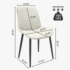 White PU Leather Dining Chair with Metal Legs, Wave Pattern Upholstered Armless Chair Set of 4 for Kitchen, Restaurant, Living, Meeting Room