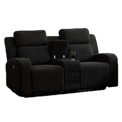 Recliner Sofa Couch 2 Seat, Manual Recliner Corduroy, Cup Holders, Music Speaker, Wireless Charging Phone, Reclining Couch for Living Room, Black